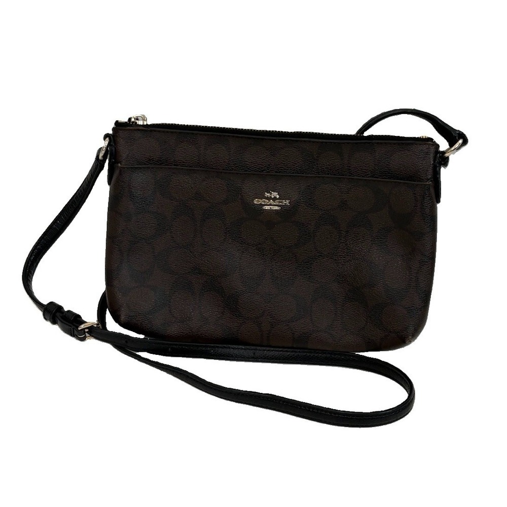 Coach Signature File Crossbody Bag Brown Black PVC Leather F58816 Womens Logo